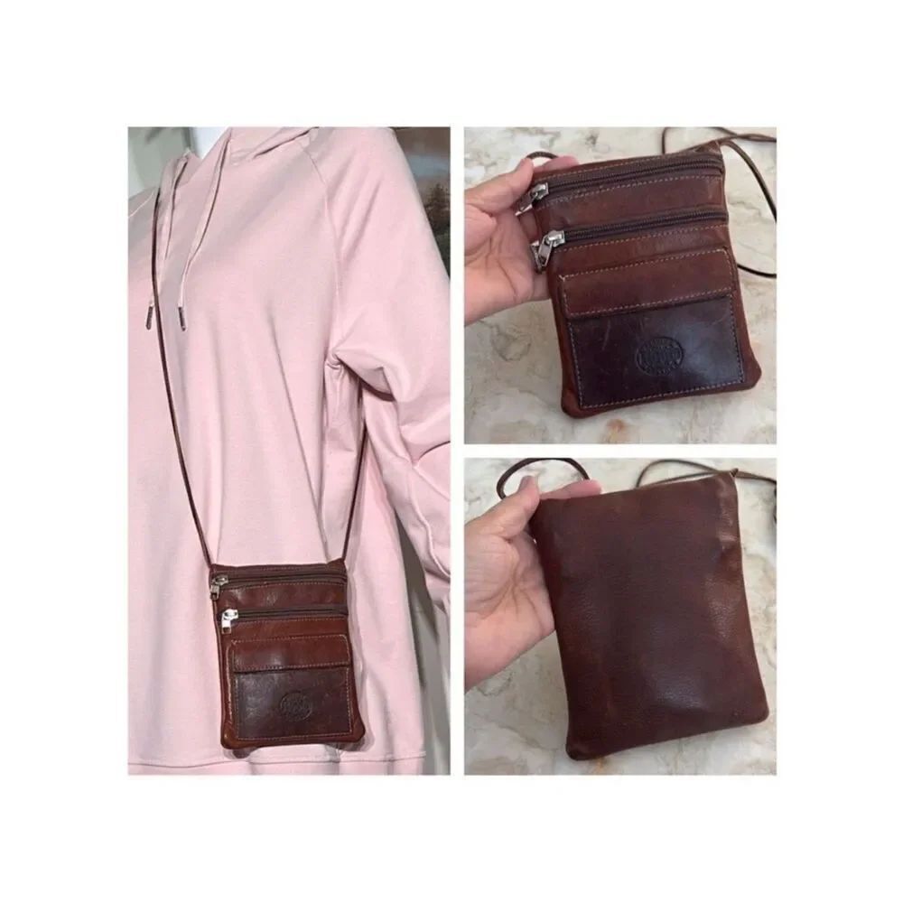 Vintage Roots Hanging Pouch Tribe Leather Crossbody Bag Brown